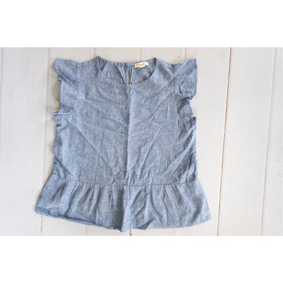 Crewcuts Girls Blue Chambray Peplum Top - Size 10 - Picture 2 of 7